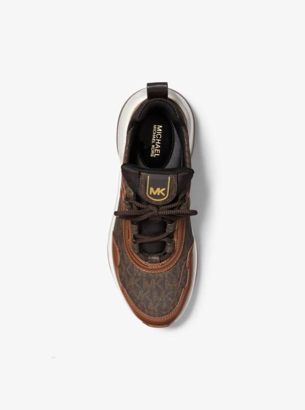 Damske Tenisky Michael Kors Olympia Extreme Logo and Leather Hnede - Topanky Michael Kors Levně | GZNHX-3609